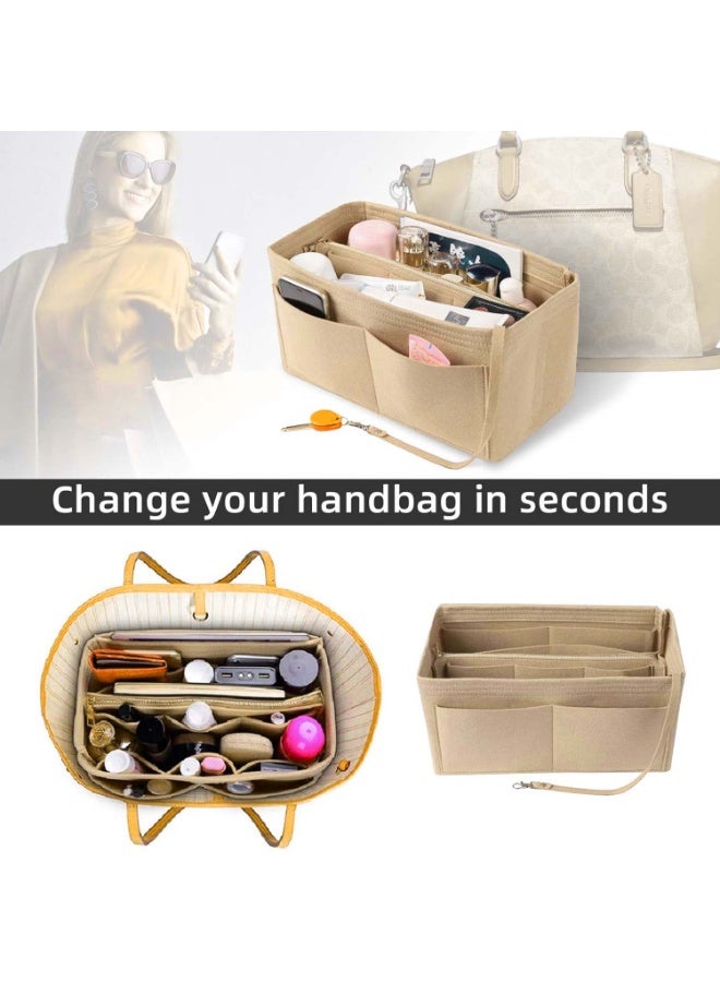 FAYET Large Felt Purse Organizer Insert with Zipper, Multi-Compartment Handbag Makeup Organizer, Travel Toiletry Storage Bag for Women - Image 5